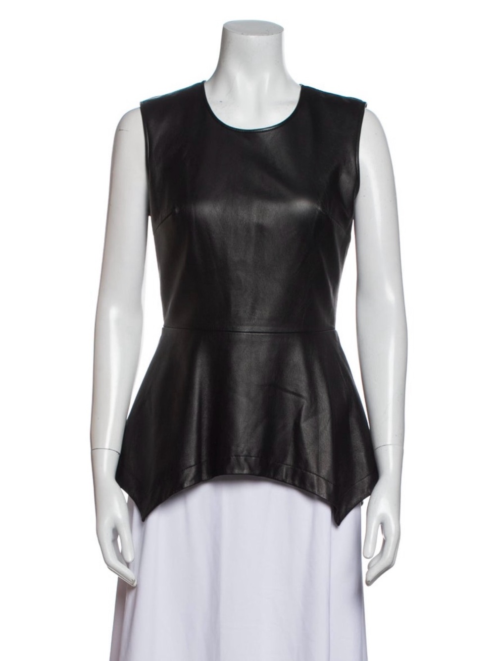 NEW YIGAL AZROUEL Black Real Leather Sleeveless Peplum Bodycon Tank Top 6 M RARE